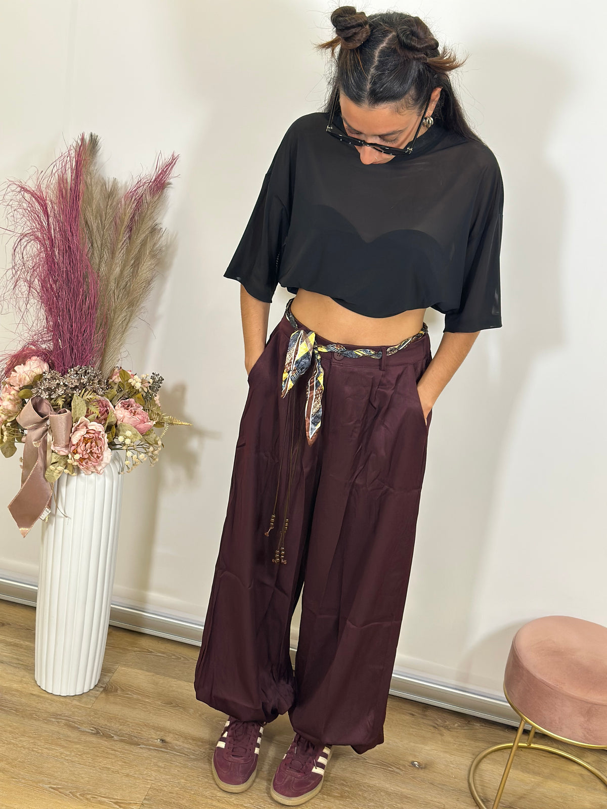 Pantalone gaucho in satin Flavia
