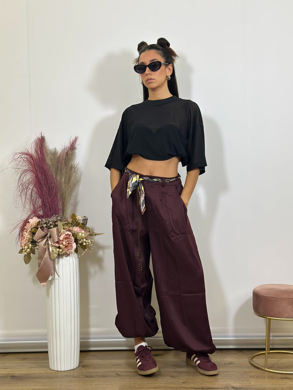 Pantalone gaucho in satin Flavia