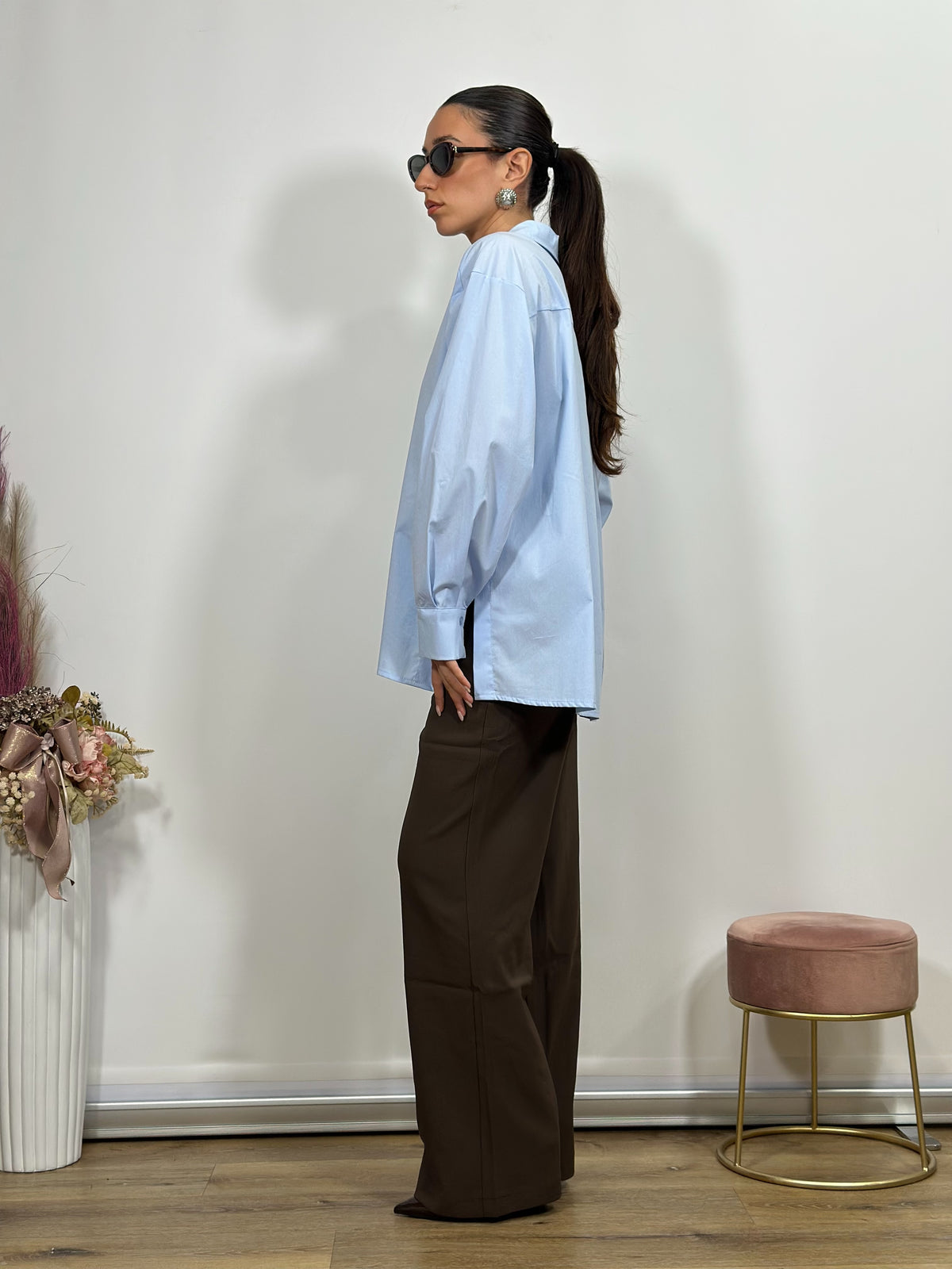 Camicia Over in cotone celeste TWOWAY Lina